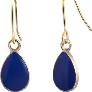 14K Gold Navy Blue Teardrop Drop Dangle Earrings Hypoallergenic Elegant